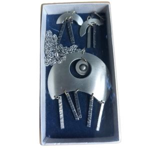 Vintage  Norwegian BuoddTinn Handmade Pewer Necklace and earrings Set